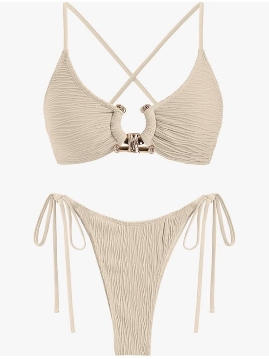 Zaful Other - Zaful Women’s Beige Textured Tie-Side Bikini Set - Elegant Swimwear